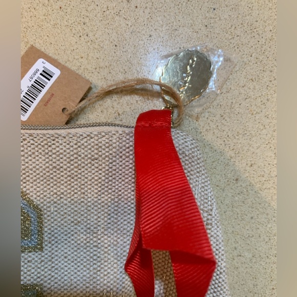 NWT CLAIRINS Beige Pouch with Red Ribbon and Silver & Gold Accents - Picture 6 of 6